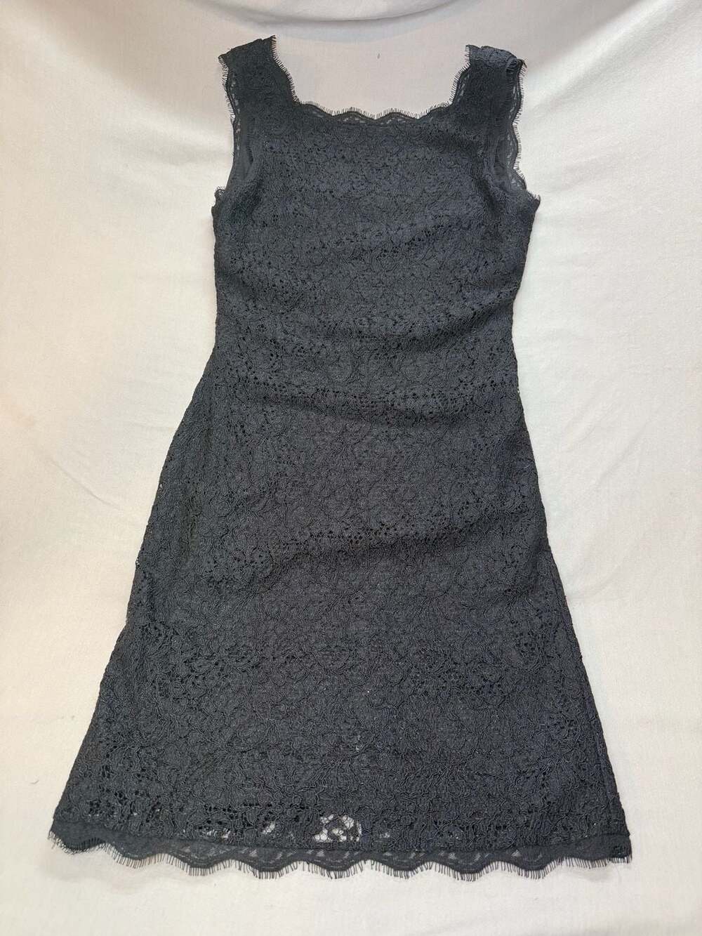 Adrianna Papell Evening Lace Cocktail Dress Navy Exposed Full Back Zip Size 4 ne
